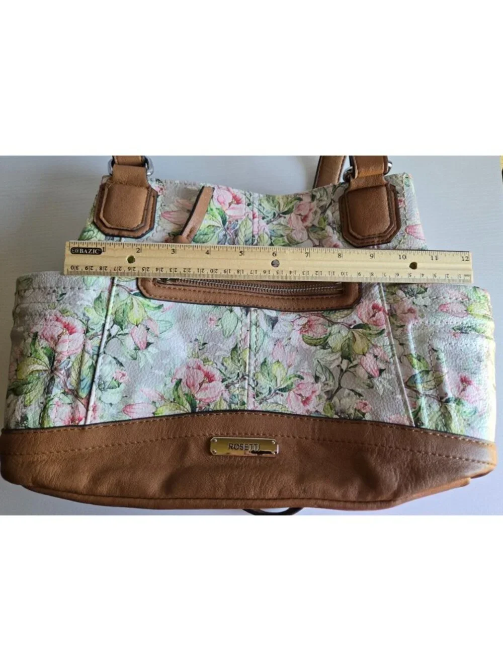 Rosetti Pink Floral Handbag Purse Bag 3 sections Pockets Inside, Sides and Front